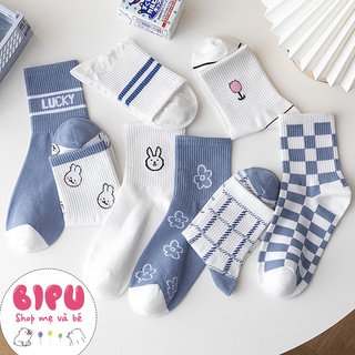 Set tất màu xanh lam và trắng Bipu phong cách nhẹ nhàng dễ thương