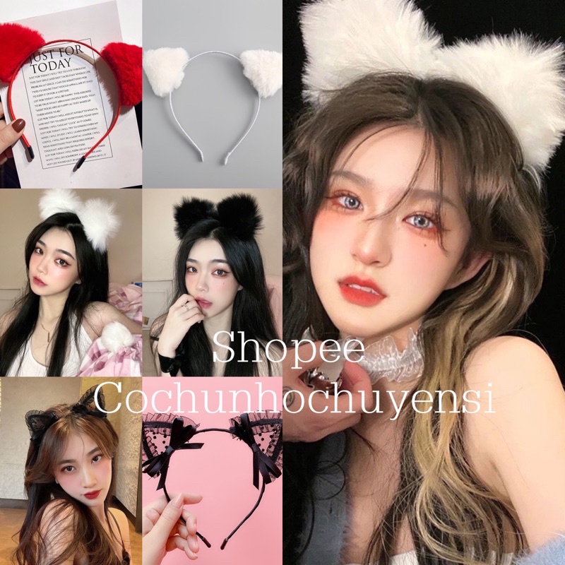 SẴN HÀNG - Băng đô cài tóc tai mèo ren - phụ kiện cosplay bờm tóc sexy
