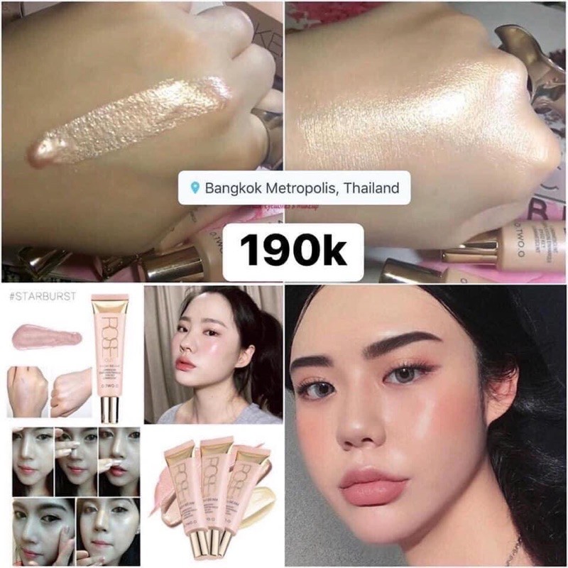 Kem lót bắt sáng O.TWO.O ROSE GOLD Highlight 25ml Thái giúp da trông căng bóng
