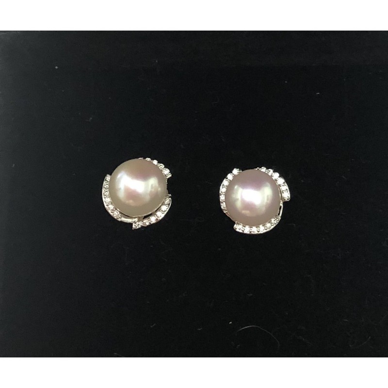 Bông tai hạt 11 ly màu trắng ánh hồng viền đá