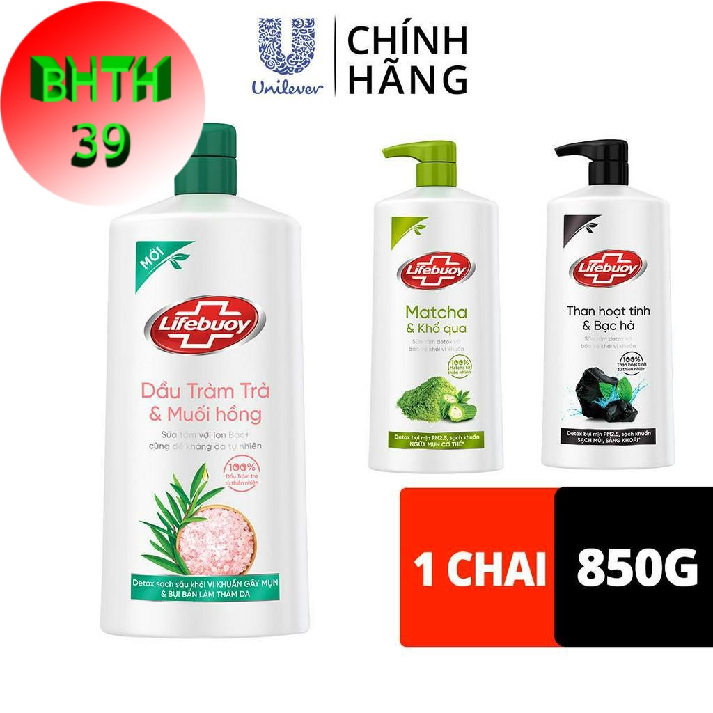 Sữa tắm detox Lifebuoy matcha khổ qua/ than hoạt tính/trà tràm muối hồng