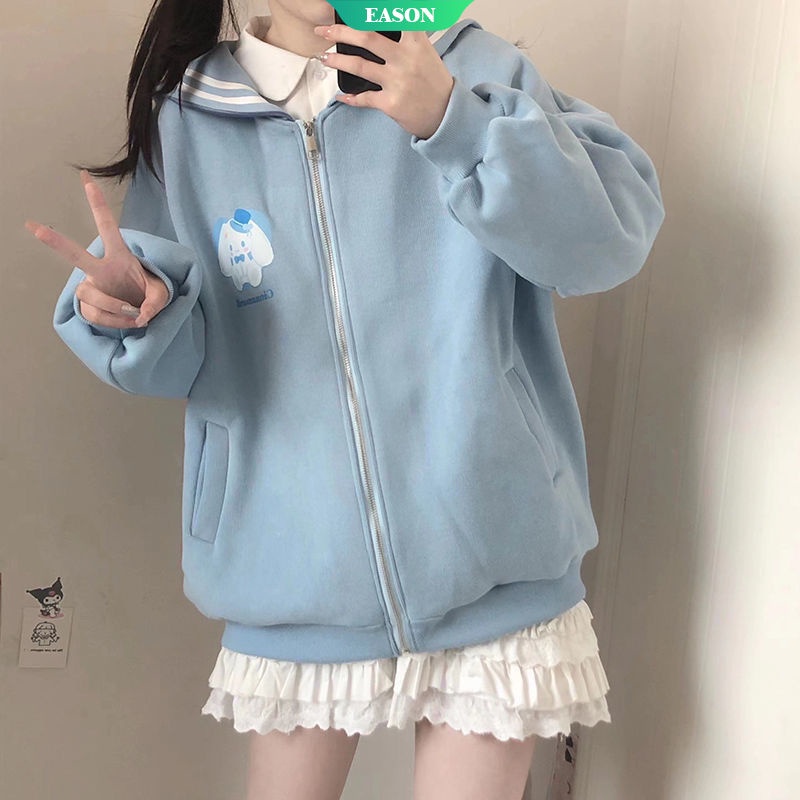 Áo Khoác Cổ Thủy Thủ Dáng Rộng Mềm Mại In Họa Tiết Hoạt Hình Sanrio Cinnamoroll Dễ Thương Thời Trang Xuân Hè Cho Nữ