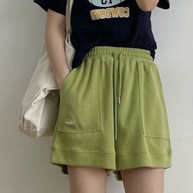 Quần Short Thể Thao Lưng Cao Ống Rộng Phong Cách Hàn Quốc Dành Cho Nữ