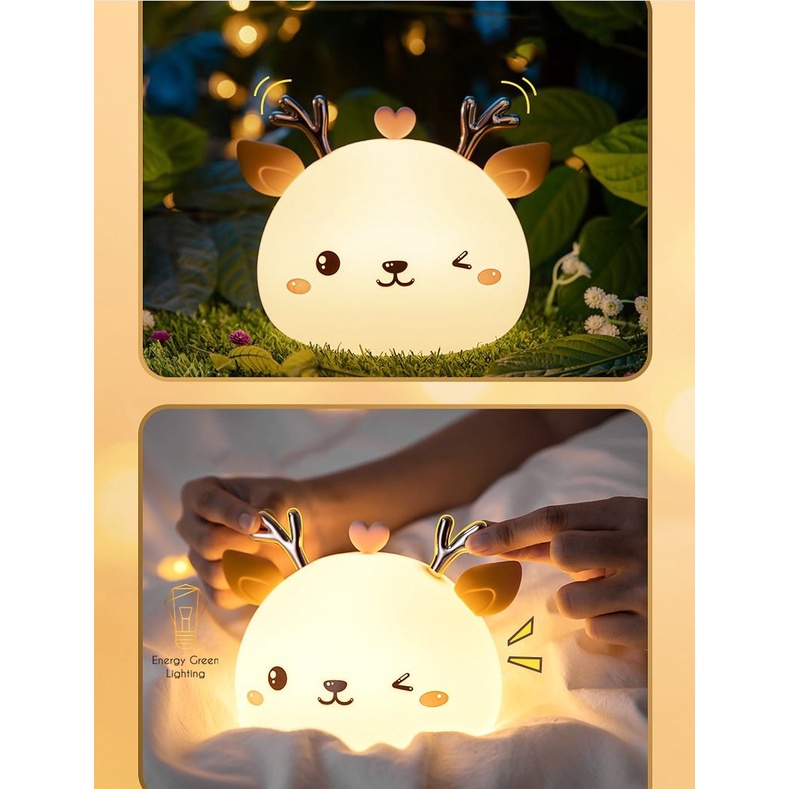 Đèn Ngủ Chú Tuần Lộc Siêu Dễ Thương Energy Green Lighting WH-A19 - Thay Đổi Màu Sắc Tùy Thích - Silicon Mềm Mại Siêu Bền