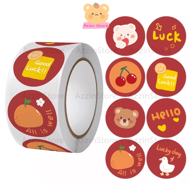 Cuộn 500 Tem Nhãn Dán Gấu Cherry Cam Vịt Màu Đỏ 🐻🍒🍊🐤 Sticker Cám Ơn Decal 2.5cm/1Inch Thank You Azzin Store ND116