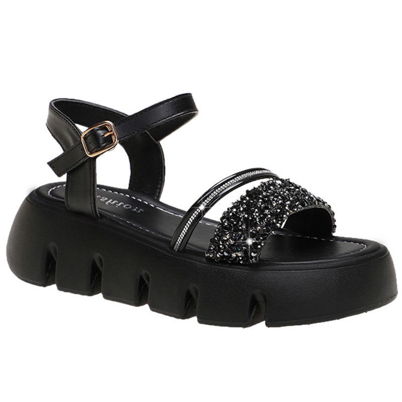 Xăng đan Đế Dày 5Cm Đính Đá Phong Cách Hàn Quốc Thời Trang Mùa Hè Cho Nữ