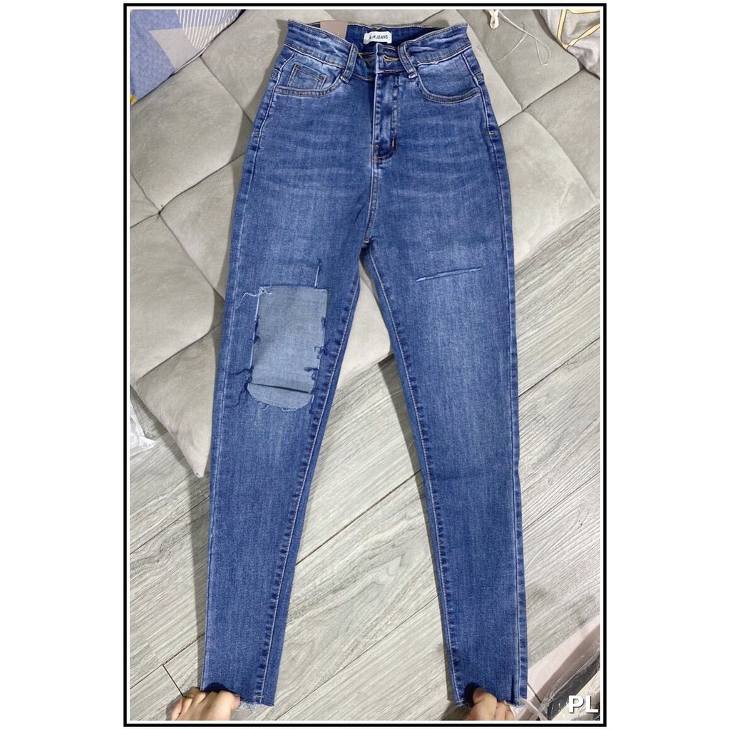 Quần jean nữ kiểu RÁCH TO NHỎ TUA LAI màu xanh vừa bảng size 26-30 chất jean giãn tốt Rto1/136