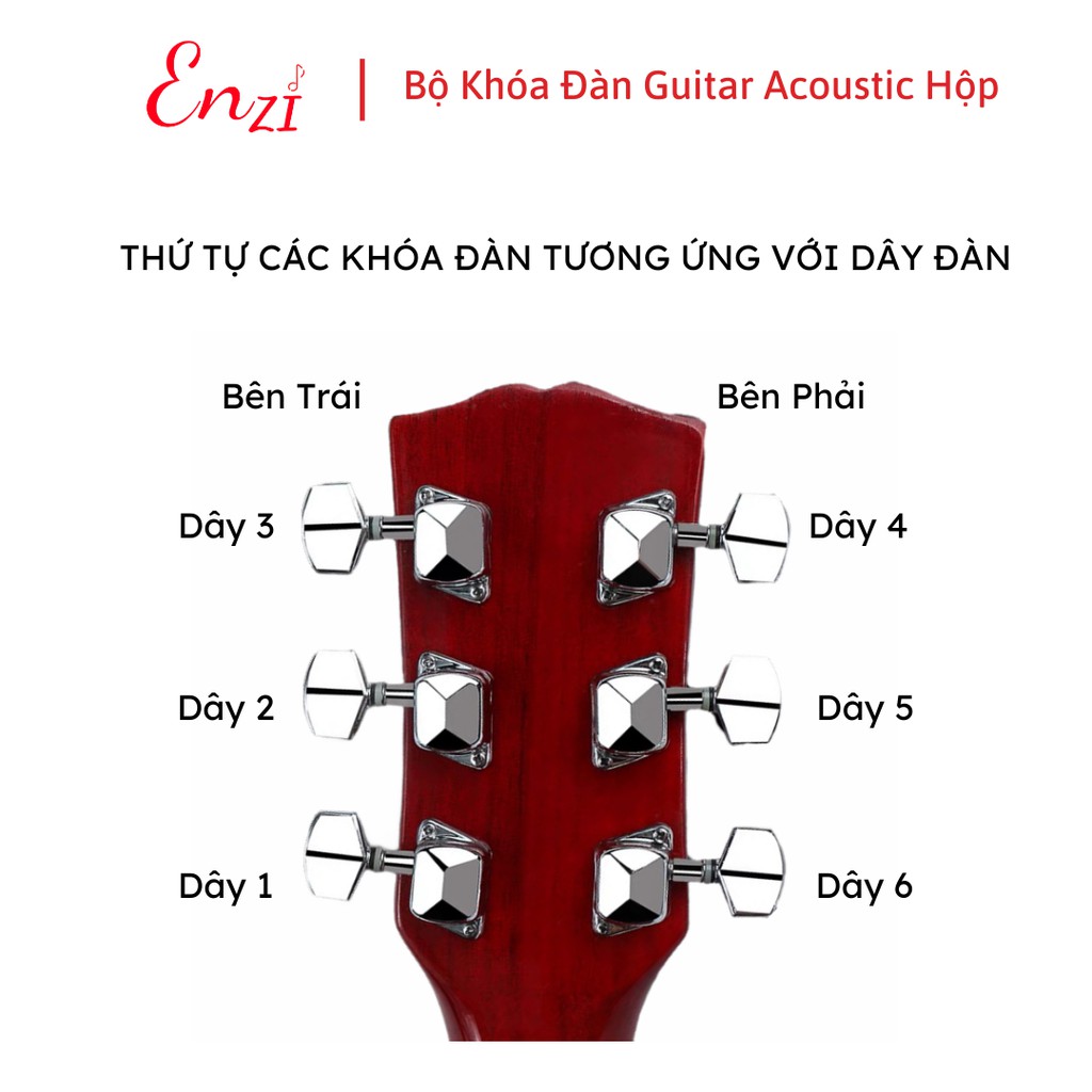 Khóa đàn guitar acoustic khóa hộp làm bằng thép không gỉ mạ niken, khóa đúc đặc đủ bộ Enzi