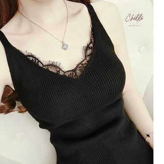Áo len tăm 2 dây phối ren p006