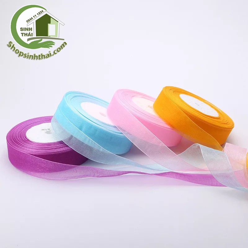 Ruy băng vải voan lưới nhũ viền, màu trắng, đỏ, xanh dương, hồng, kem, tím  - chọn màu