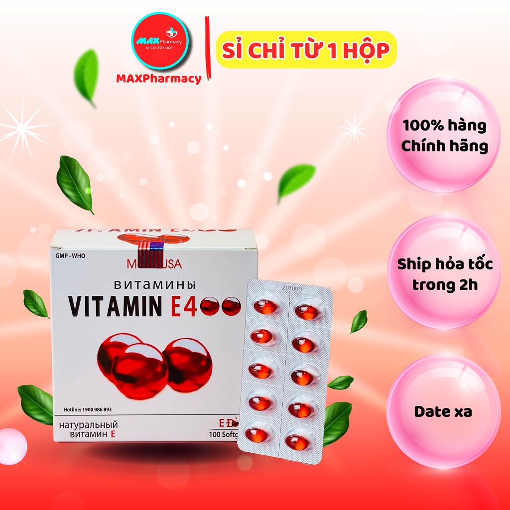 Vitamin E đỏ Mediusa Vitamin E 400 (Hộp 100 viên) - Maxpharmacy