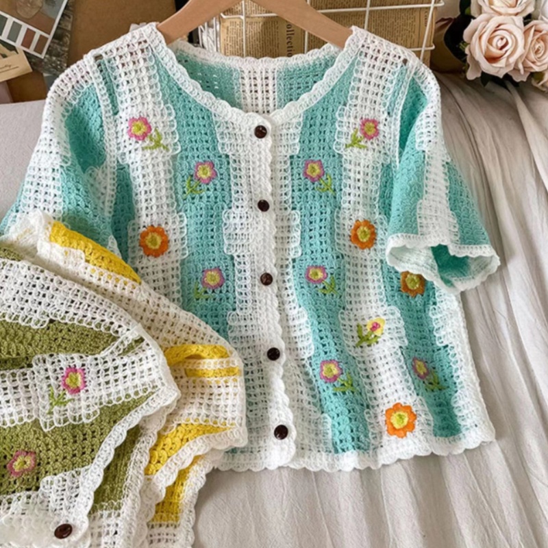 Áo Cardigan Dệt Kim Thêu Hoa Phong Cách Retro Cho Nữ