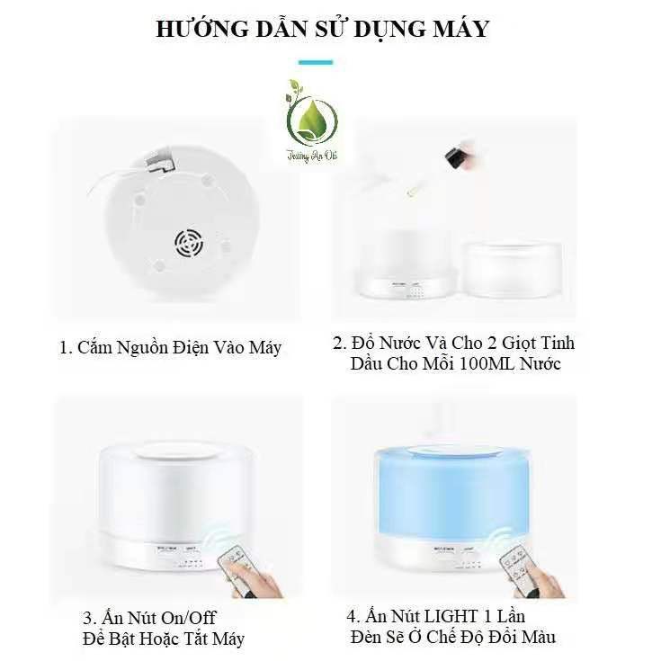 Máy phun sương tạo ẩm, khuếch tán tinh dầu A19 Trụ Trong, dung tích 550ML, có điều khiển, đèn led 7 màu, BH 6 tháng