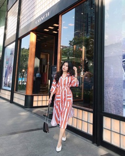 VÁY SỌC MIDI KÈM BELT