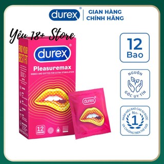 Bao cao su Durex Pleasuremax 12 bao thiết kế siêu mỏng có gân nhiều bôi trơn [Che tên sản phẩm]