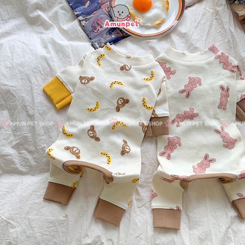 Jumpsuit Cho Chó Mèo Cao Cấp Hàn Quốc Chất Đẹp Dễ Thương Bộ Đồ Quần Áo Liền Thân Cho Thú Cưng Mặc Ngủ Amun Pet