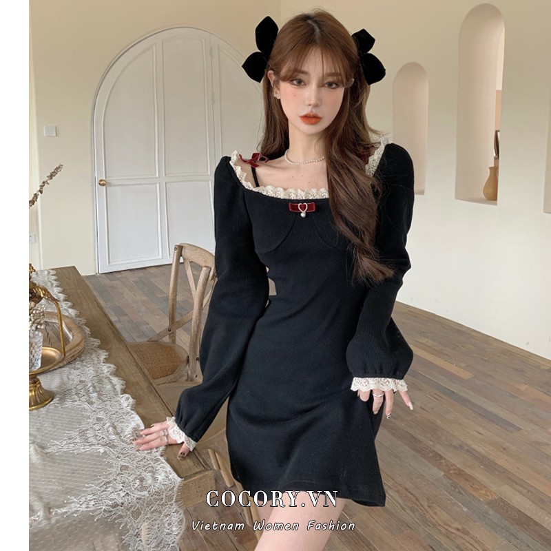 Cocory vn Đầm Ôm Trễ Vai Phong Cách Vintage Gợi Cảm Cho Nữ