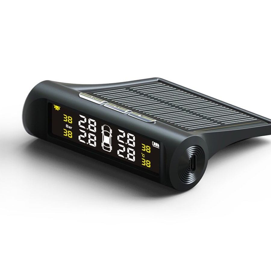Cảm biến áp suất lốp cao cấp TPMS ô tô pin sạc năng lượng mặt trời màn hình LCD tuổi thọ pin 5 năm_ibb
