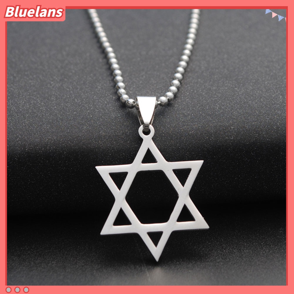 Vòng cổ bằng thép không gỉ phối mặt hình ngôi sao 6 cánh cá tính cho nam nữ