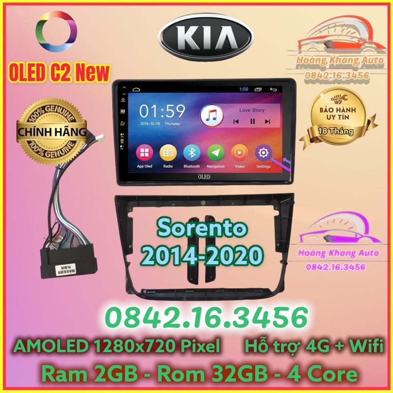 Màn hình Android OLED C2 New Theo Xe KIA SORENTO 2014 - 2020, 9 inch kèm dưỡng và jack zin theo xe