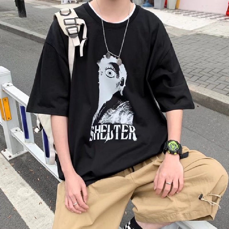 Áo Thun Tay Ngắn Dáng Rộng In Chữ Phong Cách Hip Hop Hàn Quốc Thời Trang Mùa Hè Cho Nam Size M-5XL