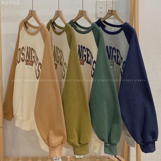   N2702  Áo sweater nỉ bông dày pha tay in chữ LOSANGLES form rộng  Có sẵn Ảnh thật  