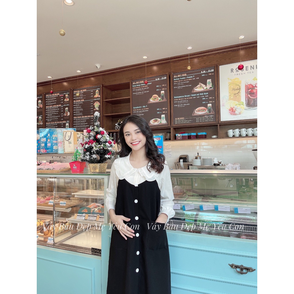 Đầm bầu công sở Váy bầu đẹp màu đen túi trước dáng suông MYC 8M