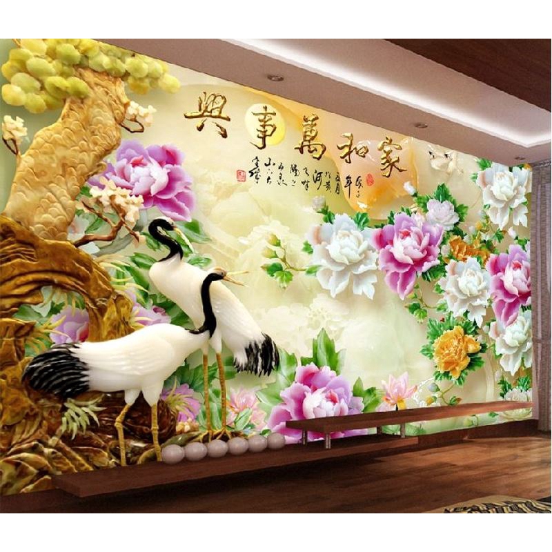 Bộ Tranh Đính Đá Tự Làm Hình Chim Hồng Hạc Và Hoa Mẫu Đơn Trang Trí Nội Thất