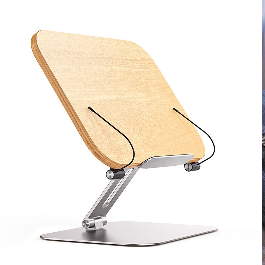 Giá đỡ điện thoại và máy tính bảng, giá kẹp sách xoay 360 độ chịu lực cực tốt, Kẹp điện thoại chất liệu hợp kim nhôm gỗ