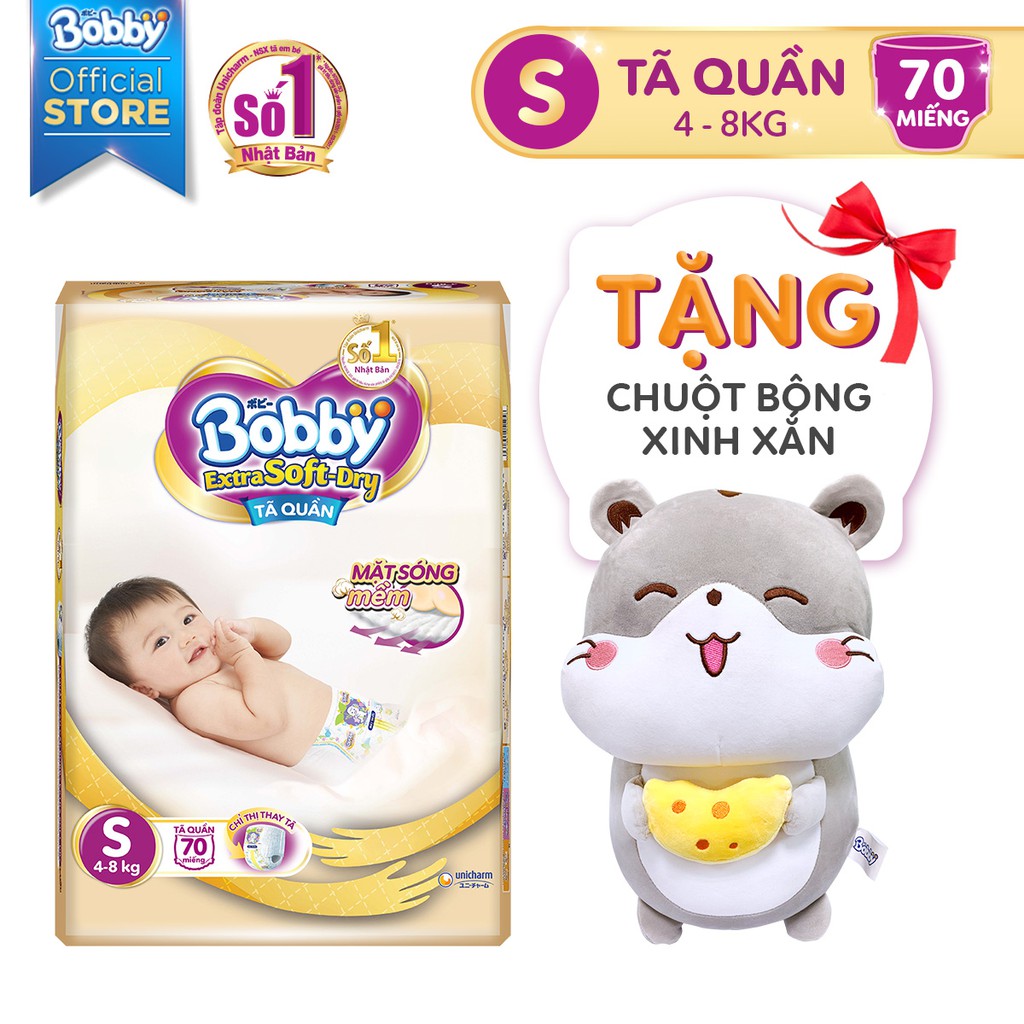 [Được Chọn Quà] Tã/Bỉm quần cao cấp Bobby Extra Soft Dry S70/M64/L56/XL50/XXL46 .