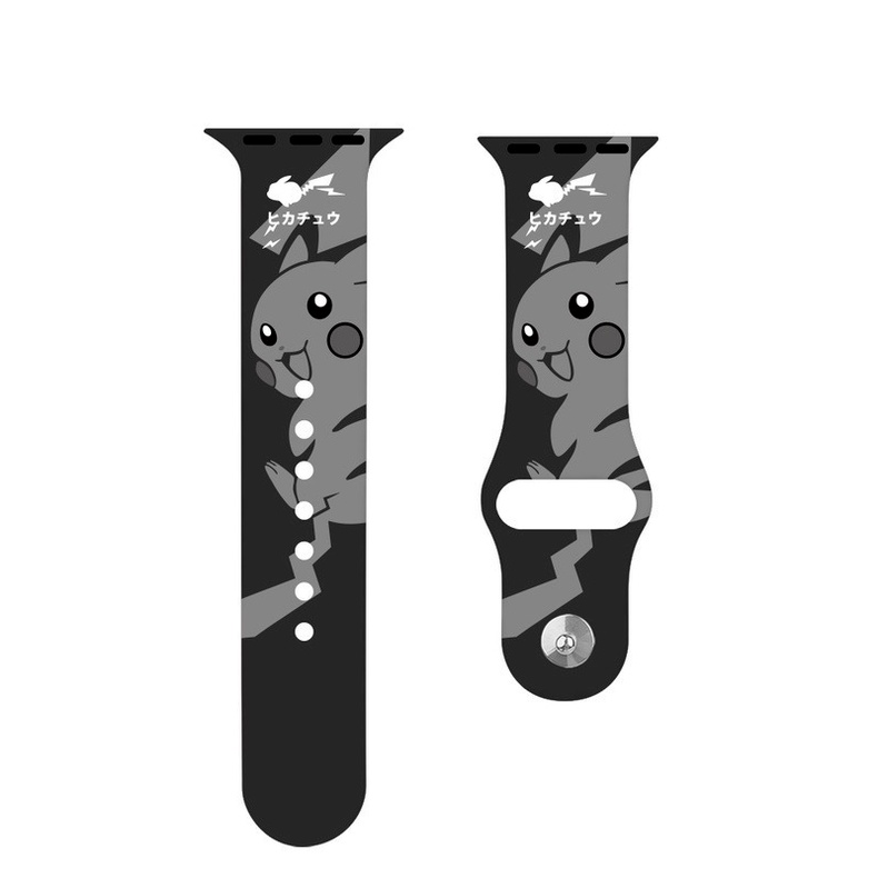 Dây đeo silicon màu đen Pikachu thích hợp cho đồng hồ thông minh Apple Watch 38 40 42 44 mm iWatch Series SE 6 5 4 3 2