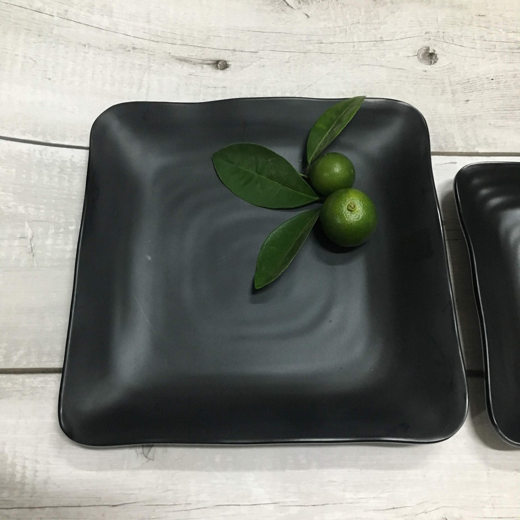 Dĩa vuông size 19.7cm nhựa melamine phíp màu đen nhám, ngói nhám - Dish plate F-DV118N