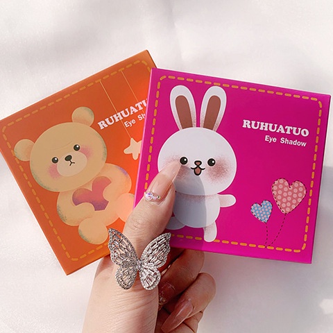 Bảng phấn mắt 16 ô gấu thỏ tone màu trà sữa Ruhuatuo nội địa xinh xắn