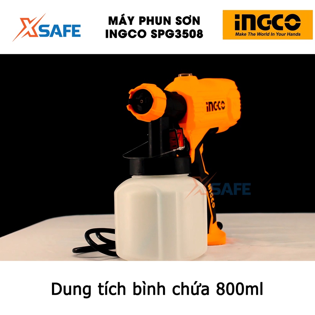 Máy phun sơn cầm tay INGCO SPG3508 450W Súng phun sơn điện đầu béc 2.5mm, bình chứa 800ml kèm cốc đo độ nhớt kim vệ sinh
