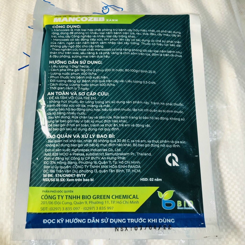 Thuốc bệnh mancozeb, Man xanh UPL, Man xanh Ấn độ gói 100g trừ vàng lá, thán thư, sương mai, mốc sương, phấn trắng