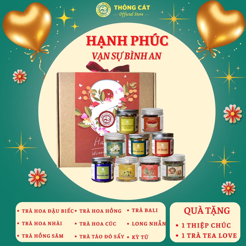 Set quà tặng phụ nữ 8/3 trà hoa các loại hạt mix tăng cường sức đề kháng, bảo vệ sức khỏe, dưỡng da và chăm sóc da