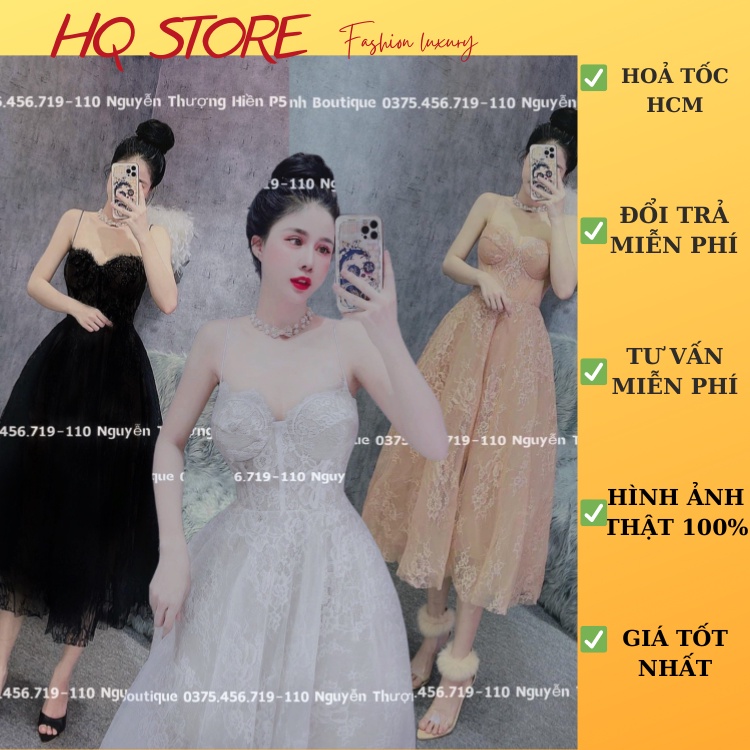 Đầm maxi dự tiệc ren 2s, váy ren phối dây kéo lưng có lót kèm mút - Maxi HQ store