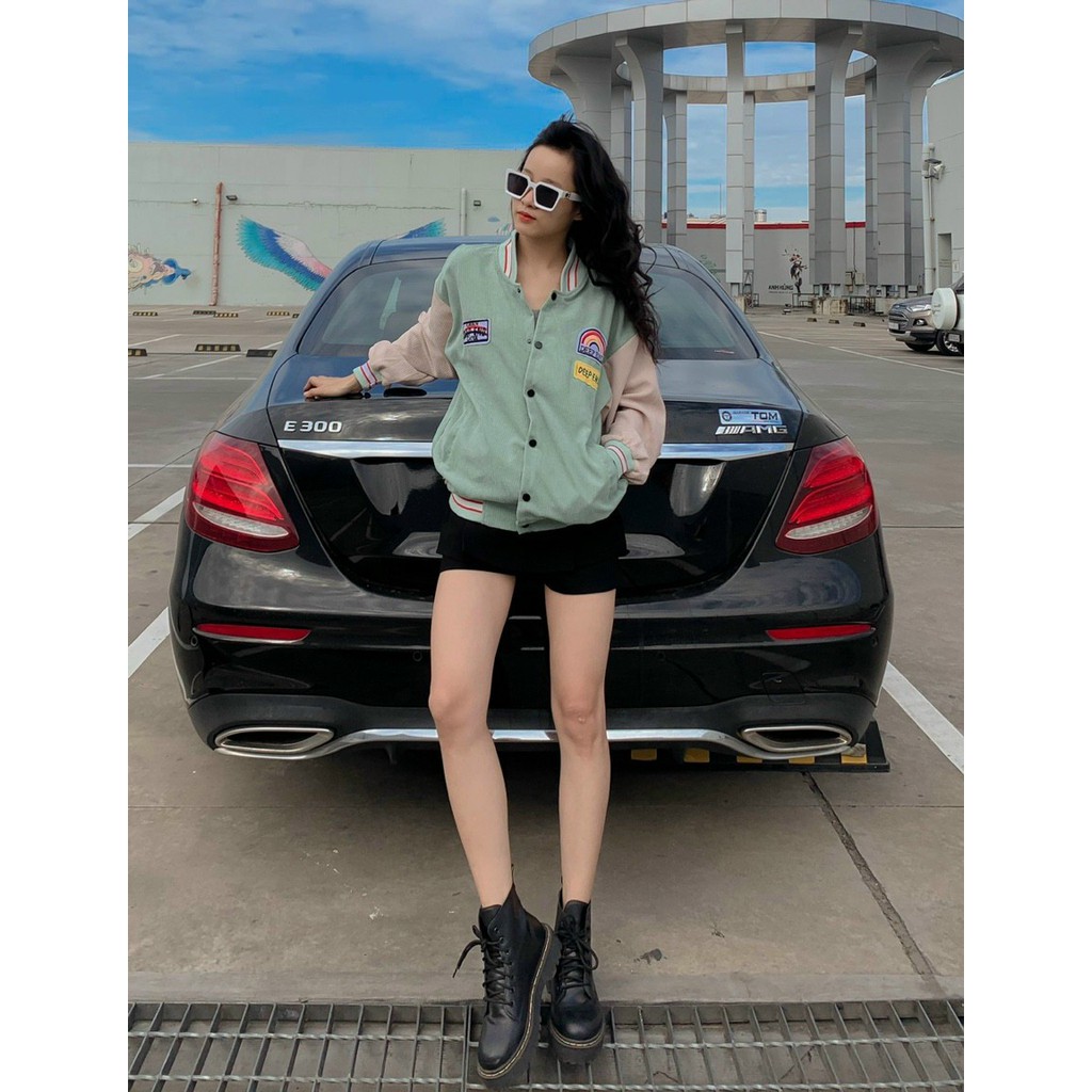 [Ảnh Thật] Áo khoác Bomber Nhung Gân phối tay thêu lô gô hot trend SUMMERSWEATER | BigBuy360 - bigbuy360.vn