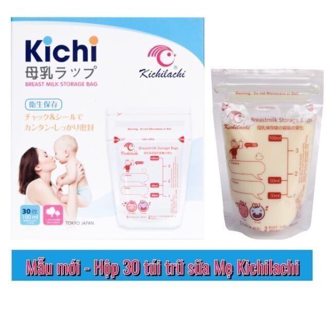 Hộp 30 Túi trữ sữa Kichilachi 100ml - cảm biến nhiệt độ, có khóa zip, chắc chắn chống rò rỉ