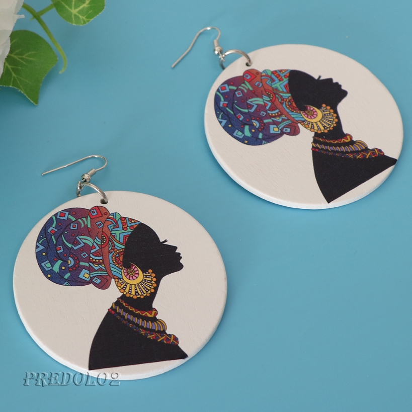 Classic African Lady Wooden Big Dangle Drop Earrings Tribal Party Jewellery