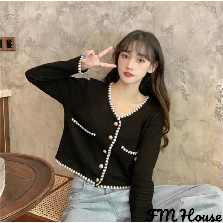 Áo dài tay nữ FM Style phong cách tiểu thư 2 màu đen trắng siêu dễ thương 210915031