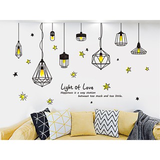 Decal dán tường Hàn Quốc- trang trí nhà cửa, phòng ăn, phòng ngủ, phòng khách, quán cafe, văn phòng- đèn treo vàng đen