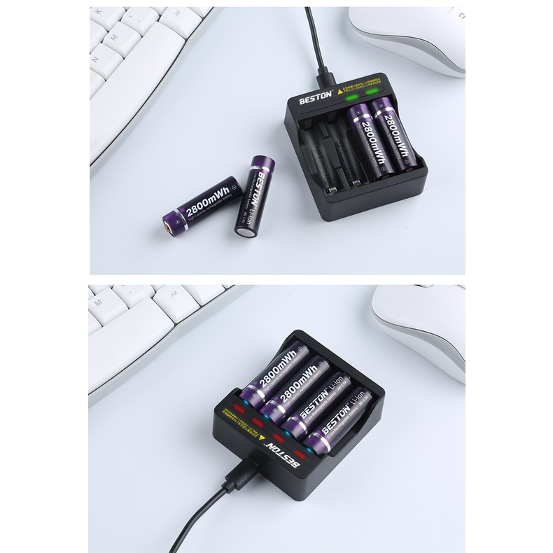 Bộ sạc pin AA/AAA Beston chính hãng 1.5V Sạc nhanh Tự ngắt Có đèn báo đầy