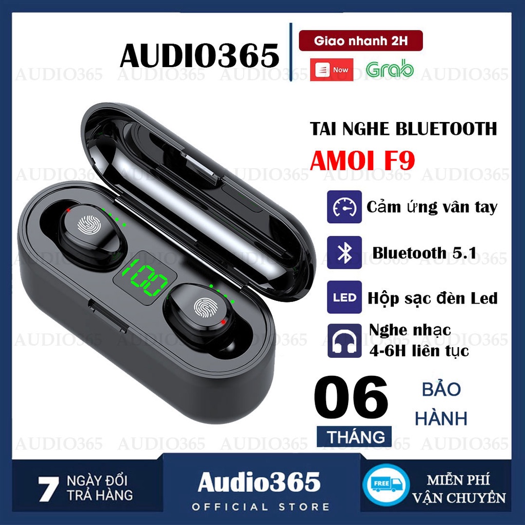 Tai nghe Bluetooth Amoi F9 bản quốc tế, nút cảm ứng, Pin 280 giờ, Kèm sạc dự phòng, chống nước IPX7