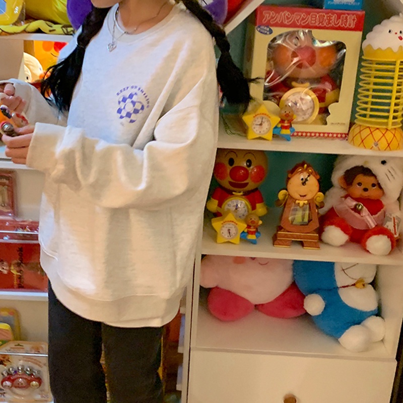 Áo nỉ ZHELIHANGFEI tay dài dáng rộng họa tiết in hoa dễ phối đồ thời trang