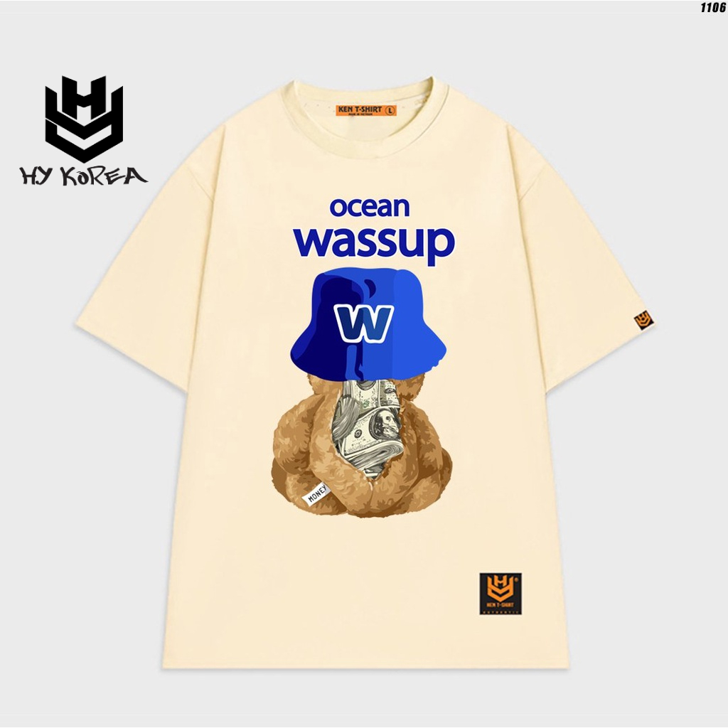 Áo thun tay lỡ nam nữ unisex form rộng Gấu Wassup 1106