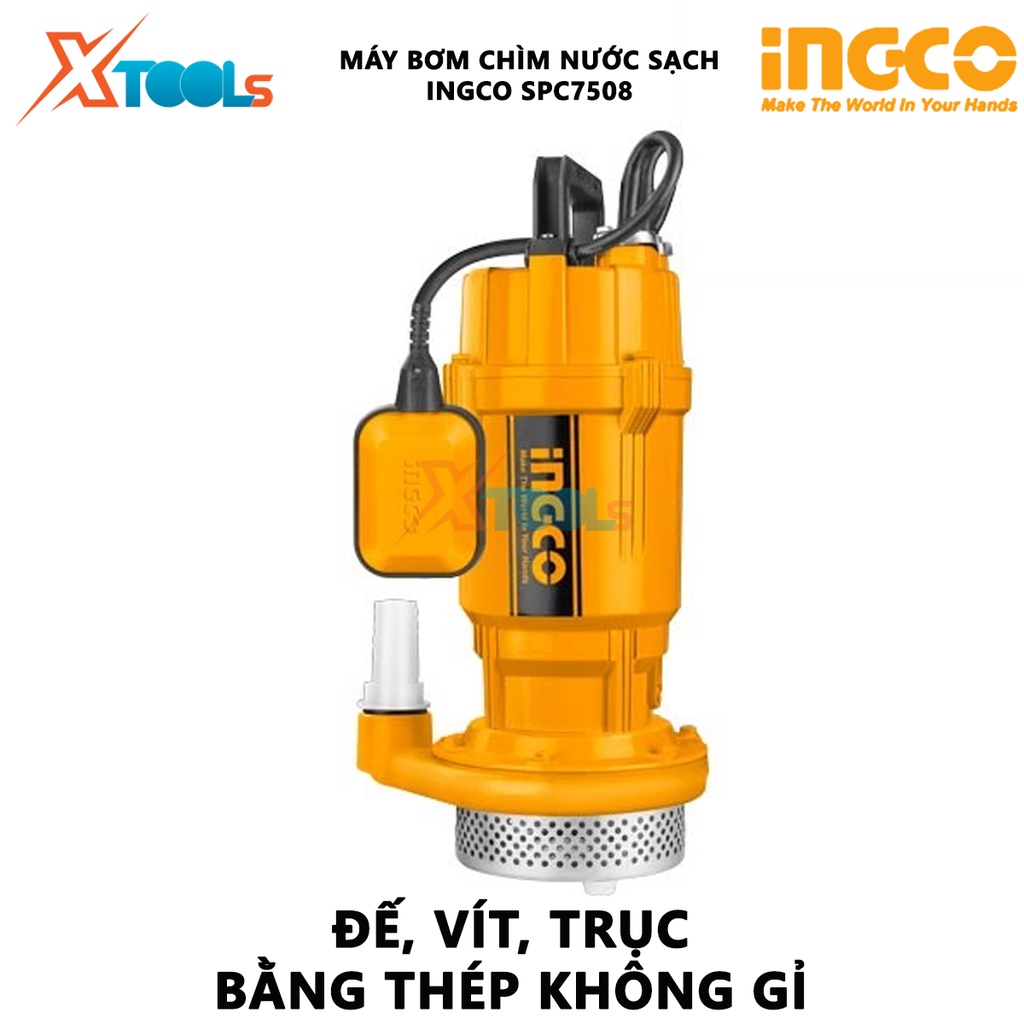 Máy bơm chìm INGCO SPC7508 | Máy bơm chìm nước sạch Điện áp 220-240V ~ 50Hz Công suất đầu vào 750W (1.0HP) Cột áp 32M Lư