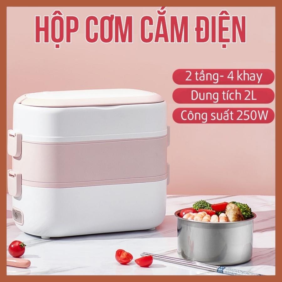 Hộp cơm cắm điện văn phòng 2 tầng 4 ngăn ruột inox có chức năng giữ nhiệt, hâm nóng và hấp thức ăn đa năng - Coco mart