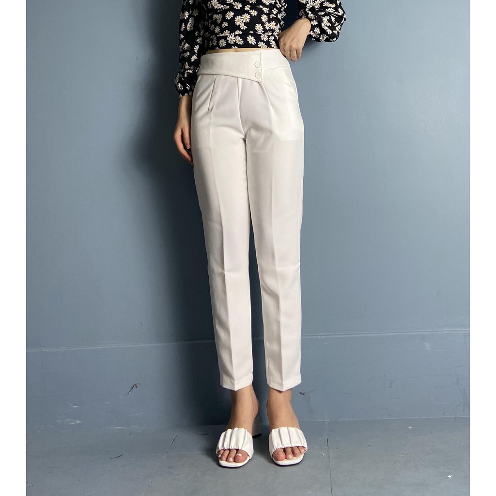 Quần baggy 2 cúc vạt lệch khóa sườn
