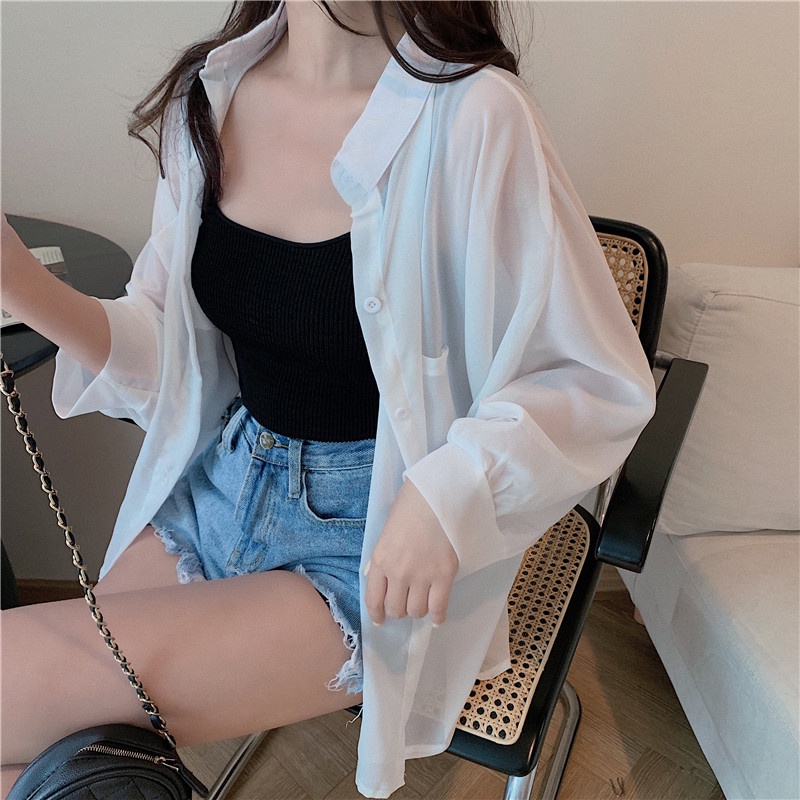 Maxi Dresses2021 Summer New White Thin Section Sunscreen Shirt French Blouse Loose Coat Chiffon Outside Small Shawl Wome